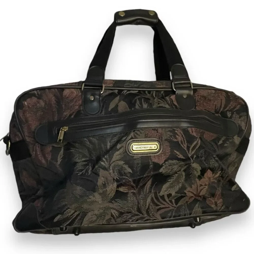 Jaguar Overnight Travel Bag Satchel Vintage Floral Tapestry 90s Multicolored Zip